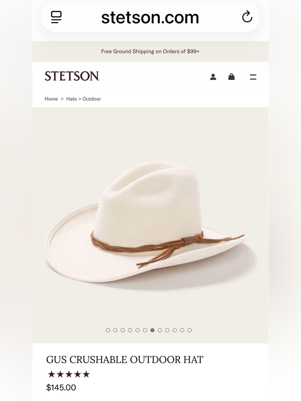 Stetson Gus 100% wool crushable hat
opened